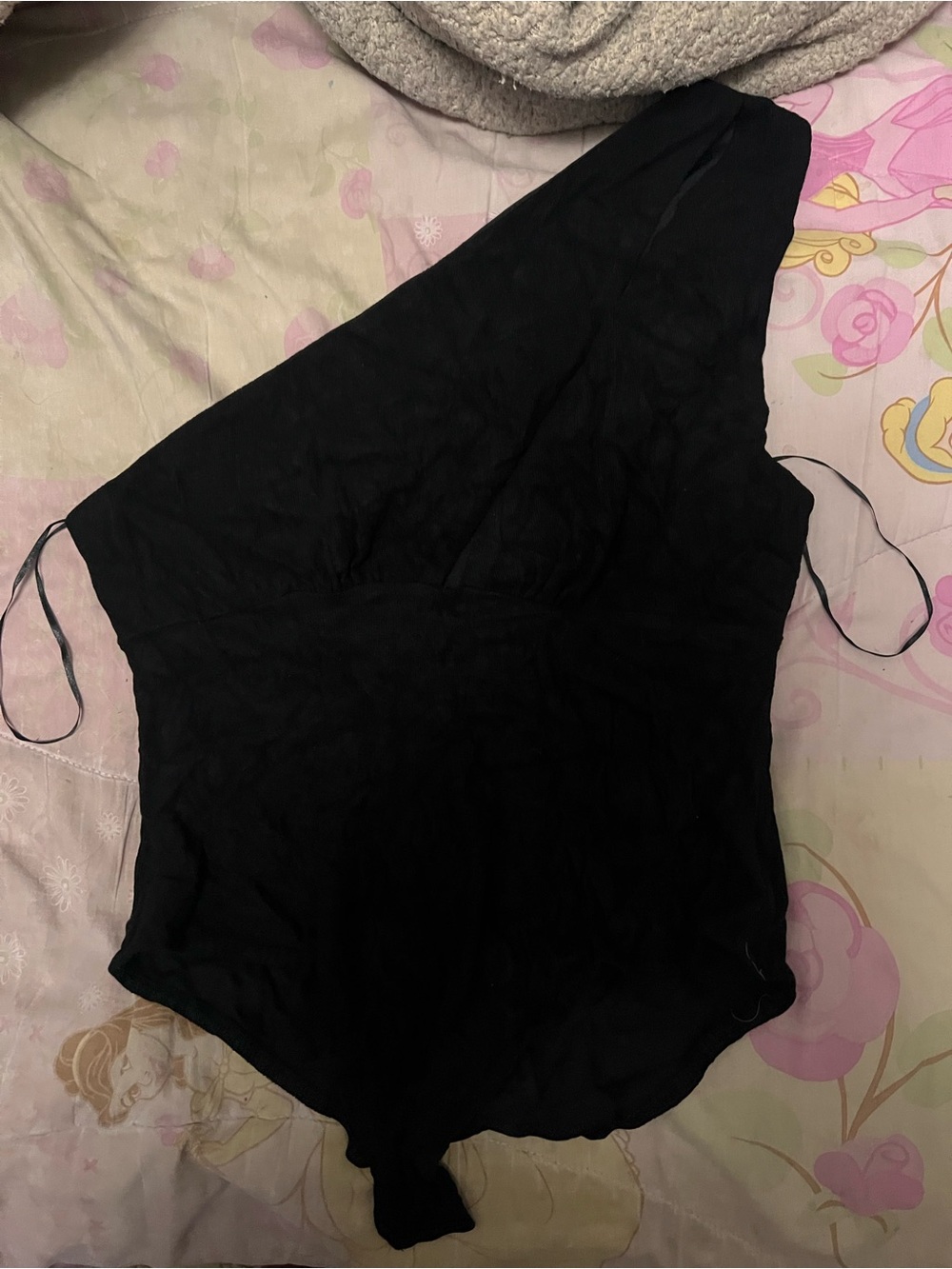 glam Black One-Shoulder Bodysuit
